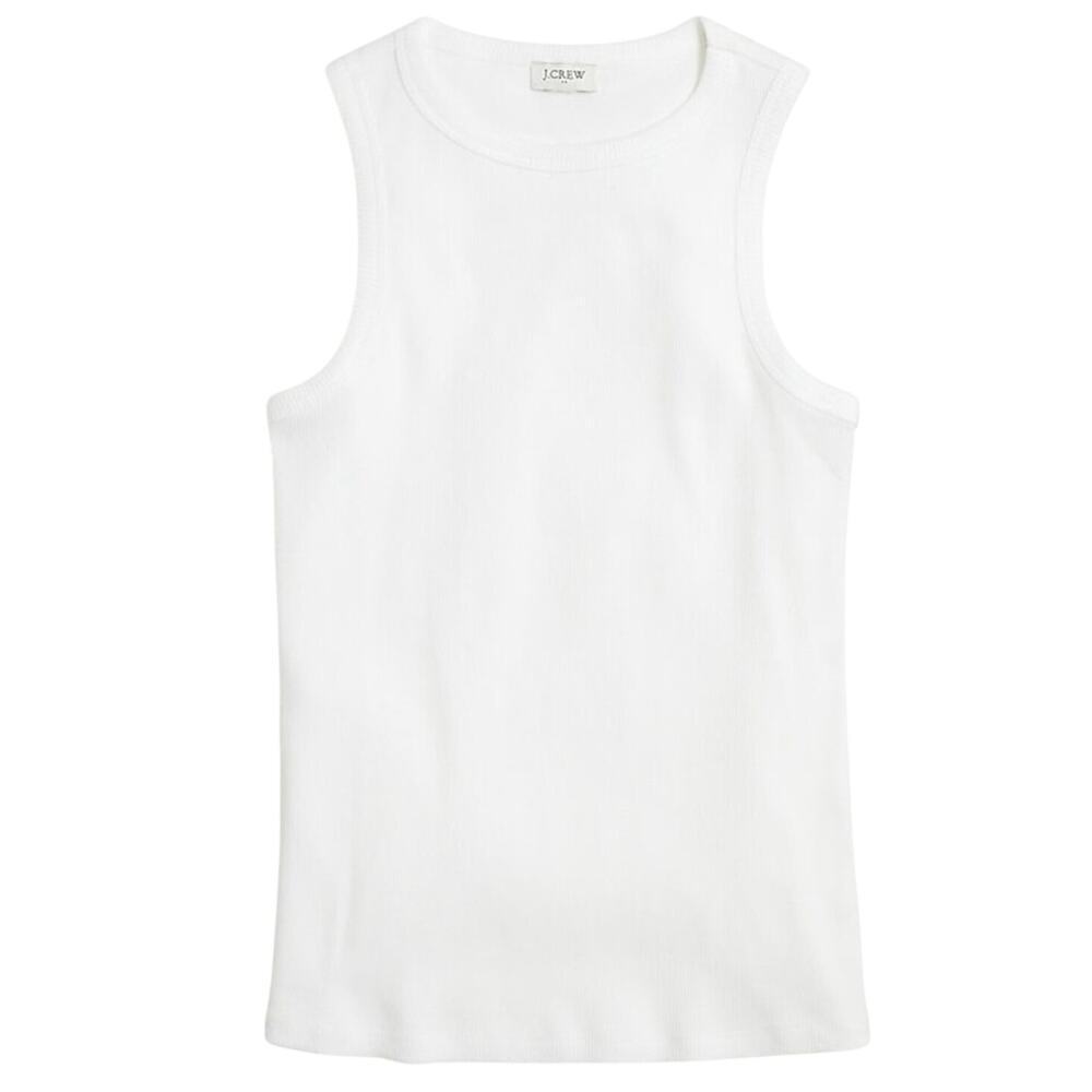 NWT J.Crew Factory White Ribbed High-Neck Tank Top XXS Cotton Blend